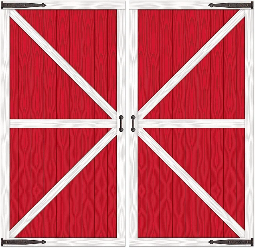 Beistle 2 Piece Printed Plastic Barn Door Decorations Farm Party Backdrop Photography Props for Western Theme Décor, 64" x 32.5", Red/White/Black