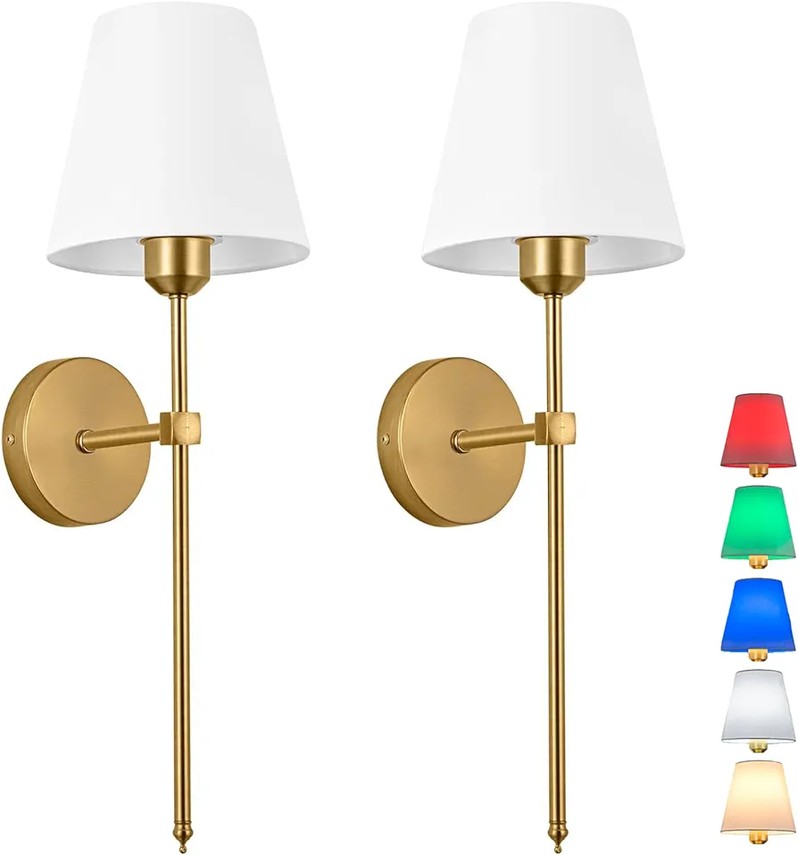 Wall Sconces Lights, No Wiring Required For Installation Sconces,Remote Control, Dimmable, Farmhouse Lamp, Battery Operated For Bedroom Mirror Living Room ( Color : Gold ), Set Of 2