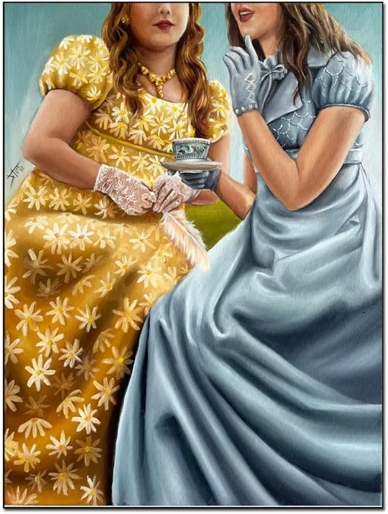 Oil Painting Poster Penelope Featherington And Eloise Bridgerton Original Canvas Art Canvas Painting Posters And Prints Wall Art Pictures for Living Room Bedroom Decor 12x16inch(30x40cm) Unframe-styl