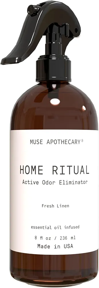 Muse Apothecary Home Ritual Active Odor Eliminator Spray - Odor Eliminator for Home - Furniture Deodorizer Spray & Bathroom Odor Eliminator - Essential Oil Air Freshener - 8oz, Fresh Linen