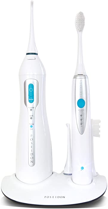 ToiletTree Products Poseidon Oral Irrigator and Sonic Toothbrush Inductive Charging Combo Set, Multiple Users, Rechargeable