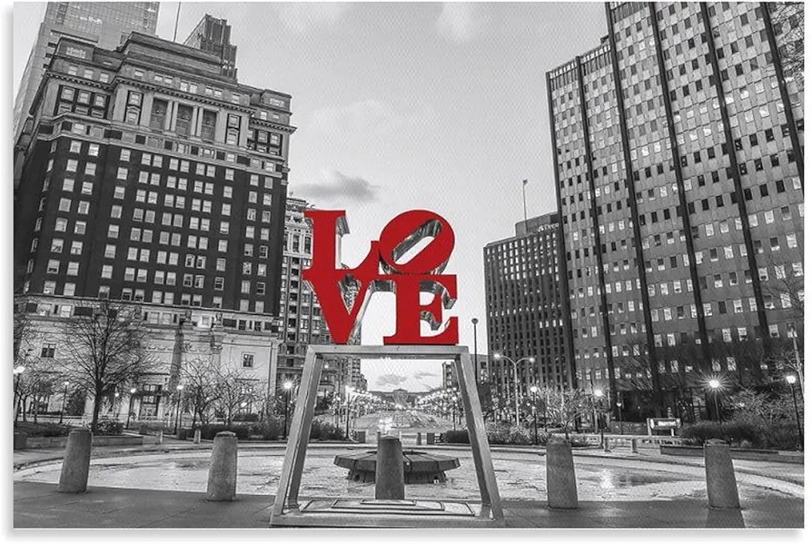 Philadelphia Love Park, Black and white vintage wall art posters Poster Decorative Painting Canvas Wall Art Living Room Posters Bedroom Painting 24x36inch(60x90cm)