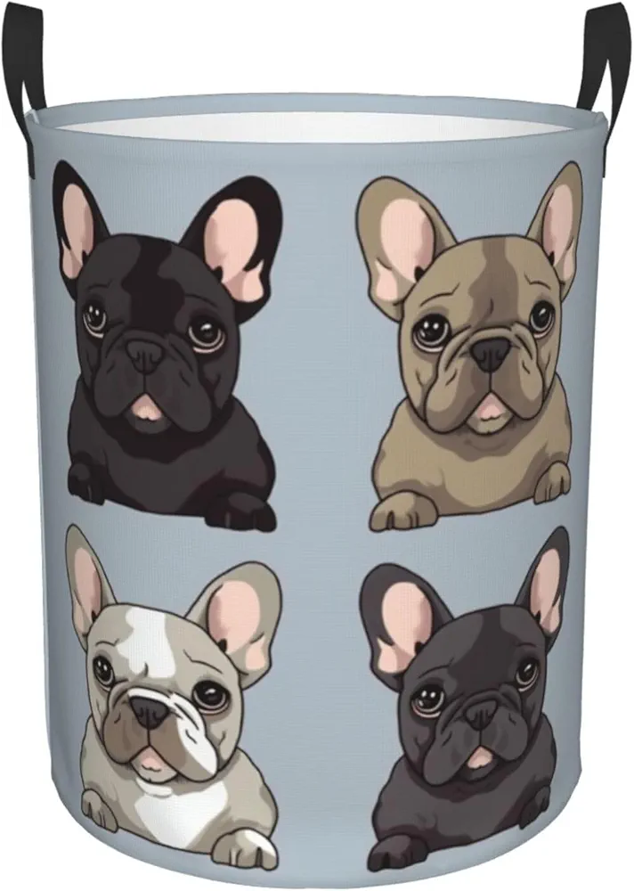 french bulldog Print Laundry Basket Circular Laundry Hamper with Handles Waterproof Circular Hamper Dirty Clothes Basket Portable Storage Bin for Home Organizer Living Room Bathroom Car Small