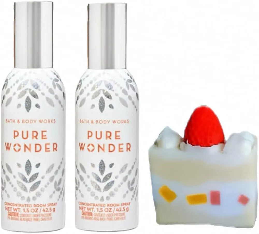 Bath and Body Works - 2 Concentrated Room Spray and Strawberry Soap Cake (Pure Wonder) 1.5 oz / 42.5 g each