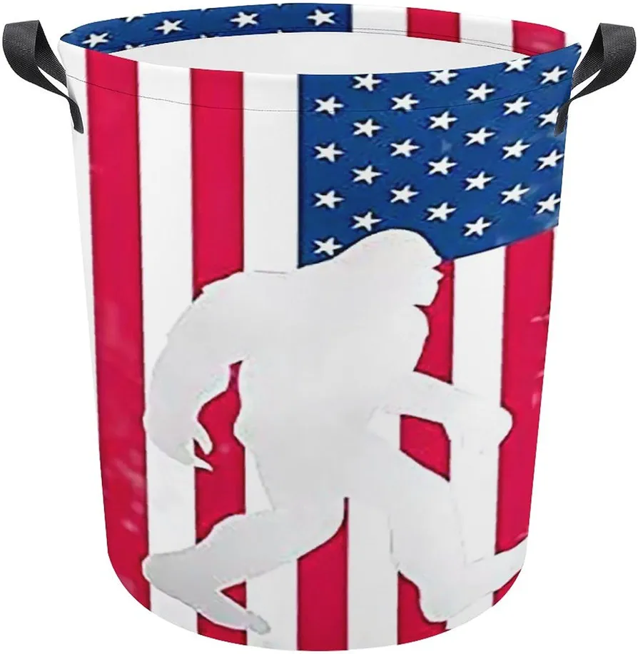 American Flag Bigfoot Laundry Basket Foldable Laundry Hamper Clothes Storage Organizer Gift Bin for Living Room Gamer Room Decor