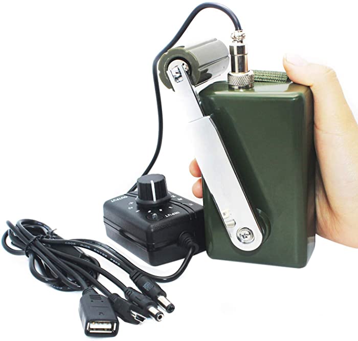 SUPVETION Hand Crank Generator 30W 0-28V Portable Dynamo Phone Charger Military Emergency Power Generator Portable Battery Generator for Camping Outdoor Computer Charging with USB Plug (Green + DC Regulator)