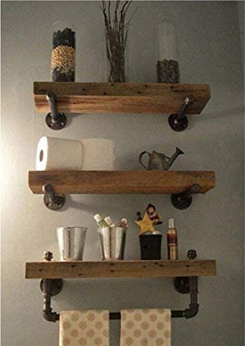 Industrial Pipe Shelving Shelves Bookcase Rustic Wood Metal Wall Mounted Towel Bar Hanging Storage Racks Floating Wood Shelves