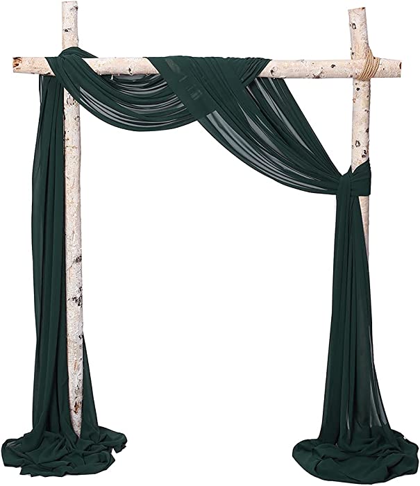 SHERWAY 2 Panels Chiffon Fabric Drapery Wedding Arch Drapes, Party Backdrop Curtain Panels, Ceremony Reception Swag Decoration (27 x 216 Inch, Hunter Green & Hunter Green)