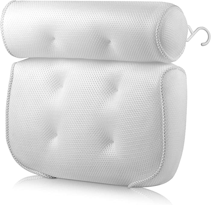 Bathroom Suction Cup Pillow， 3D Mesh SPA Pillow,Non-Slip Bath Pillow for Head, Neck and Back Support，Portable Machine Washable Bathtub Accessories (1pc)