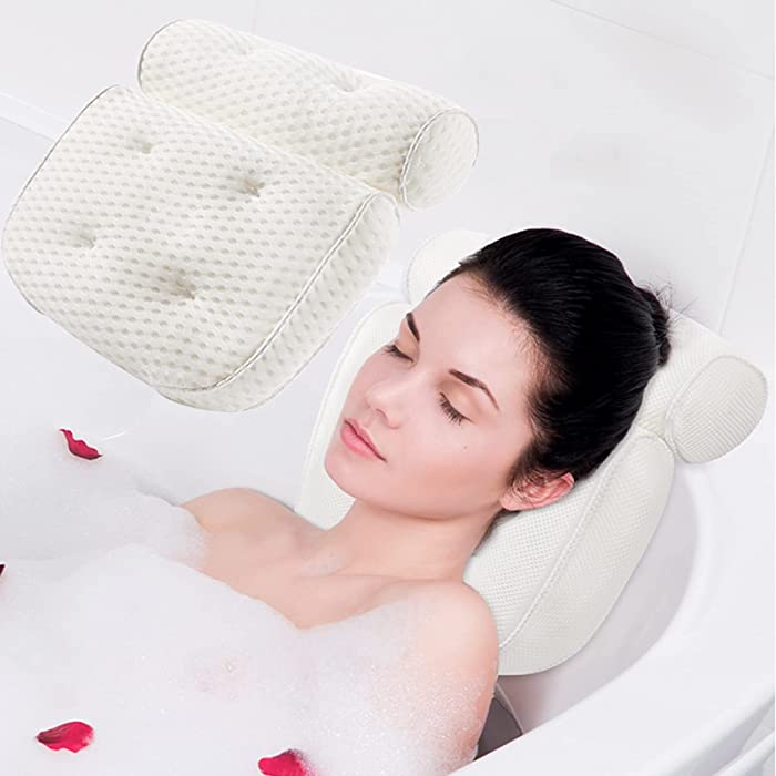 XXIOJUN Bath Pillow, Bathroom Pillow with 6 Large Suction Cups, Home Bathtub Pillow Spa, WhiteBathtub Pillow Featuring Total Support for Head, Neck and Back (Color : White, Size : 35x35x9cm)