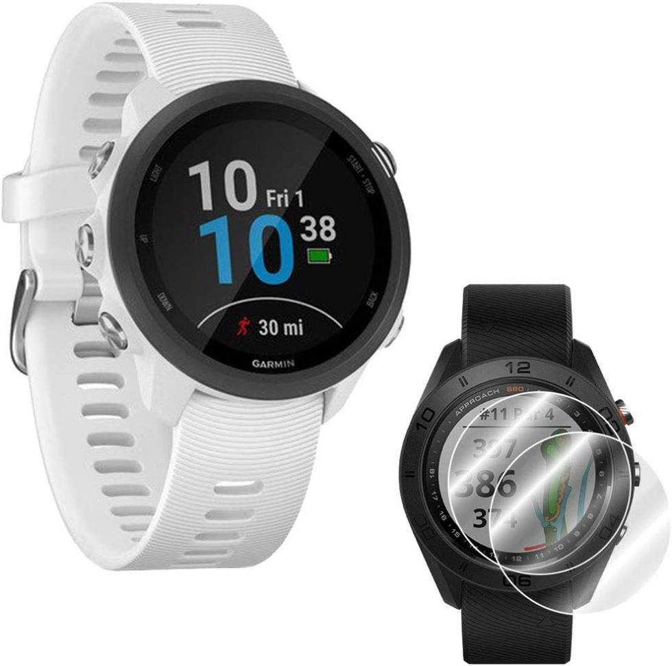 Garmin Forerunner 245 GPS Sport Watch (White) + Deco Gear 2pk Screen Protector Bundle - 010-02120-21