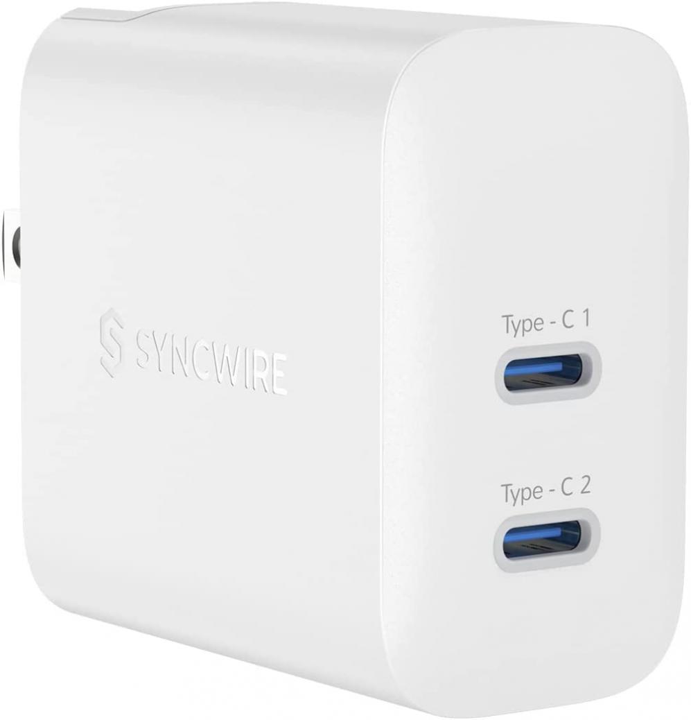 USB C Wall Charger Syncwire 40W 2-Port PD 3.0 USB C Wall Charger Multiport USB Type C Foldable Fast Charger Power Delivery for iPhone 13/13 Pro Max/12 Pro, Pixel, Galaxy, iPad/iPad Mini and More