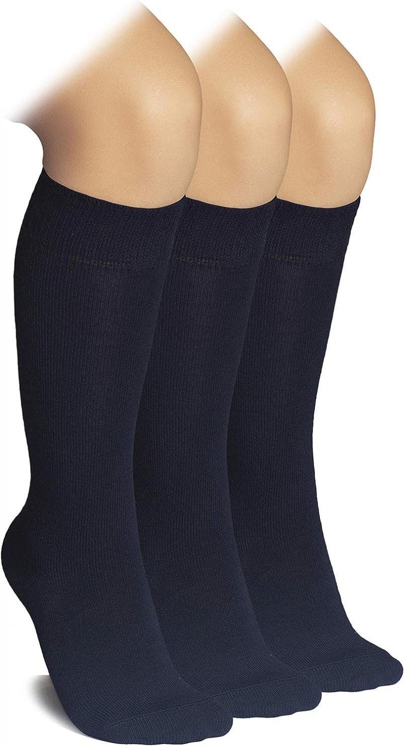 Hugh Ugoli Knee High Bamboo Socks for Girls Boys and Toddlers, Solid Color Long School Uniform Socks 3-14 Years Old, 3 Pairs