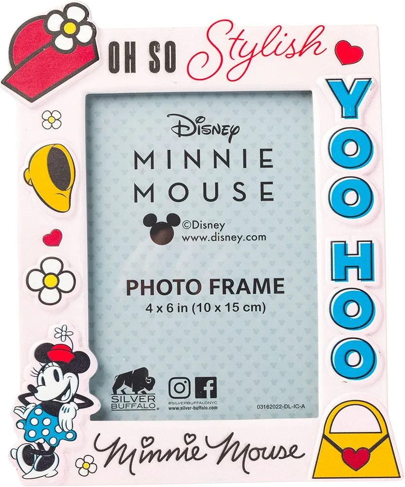 Silver Buffalo Disney Vintage Minnie Mouse Yoo Hoo Oh So Stylish Photo Picture Frame, Pink, 4 x 6 Inches