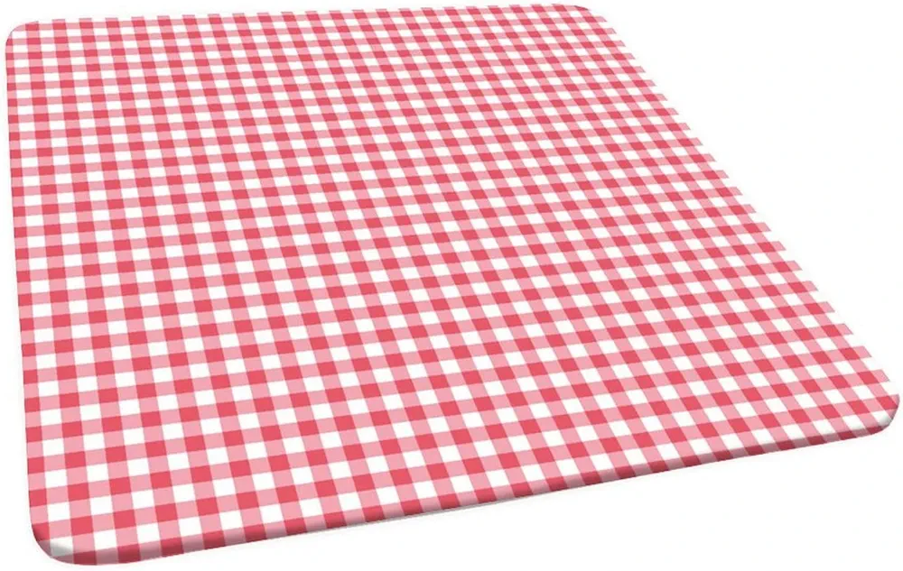 Checkered Square Fitted Polyester Tablecloths, Red White Lattice Elastic Edge Home Decor Tablecloths, Dust & Wrinkle Proof Fabric Table Cover for Living Room Kitchen Use, Fits 36"x36" Table