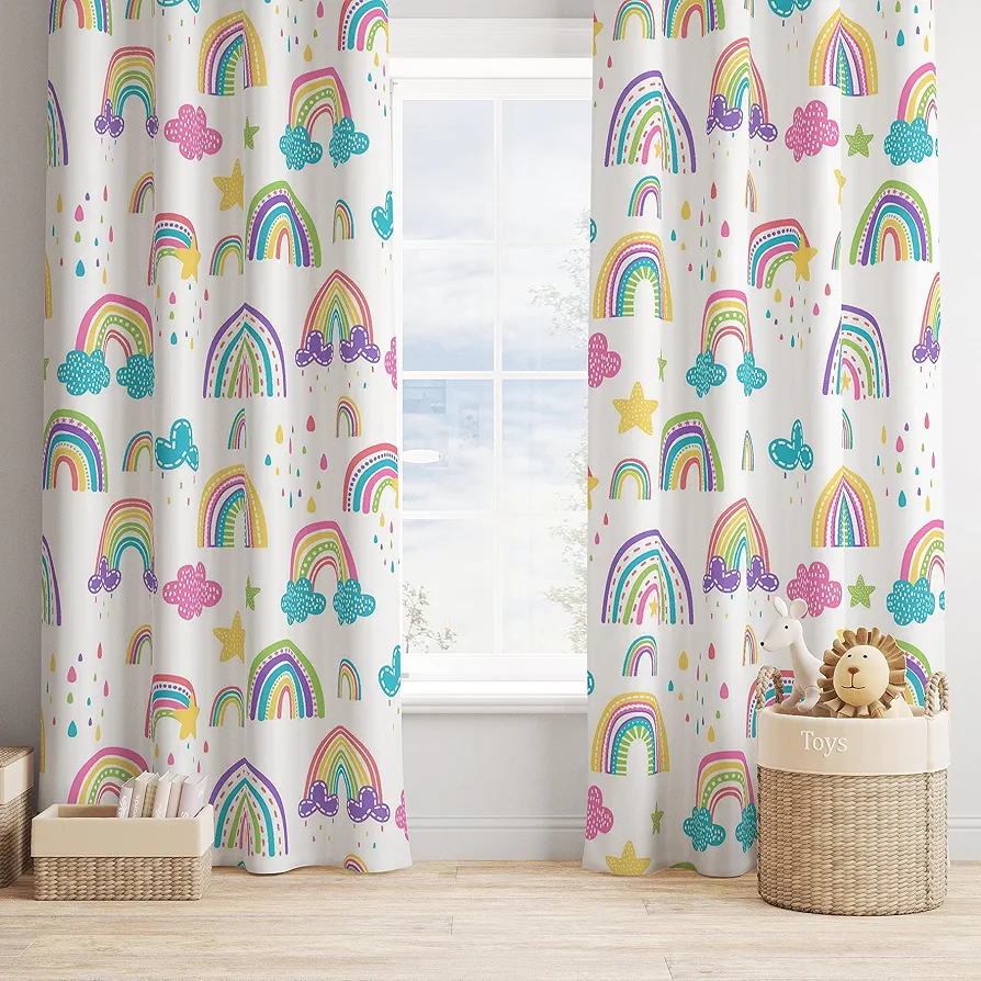 Boho Rainbow Curtains for Baby Girls Bedrooms,Kids Bedroom Window Decor,Modern Abstraction Cartoon Rainbow Drapes 42x63in