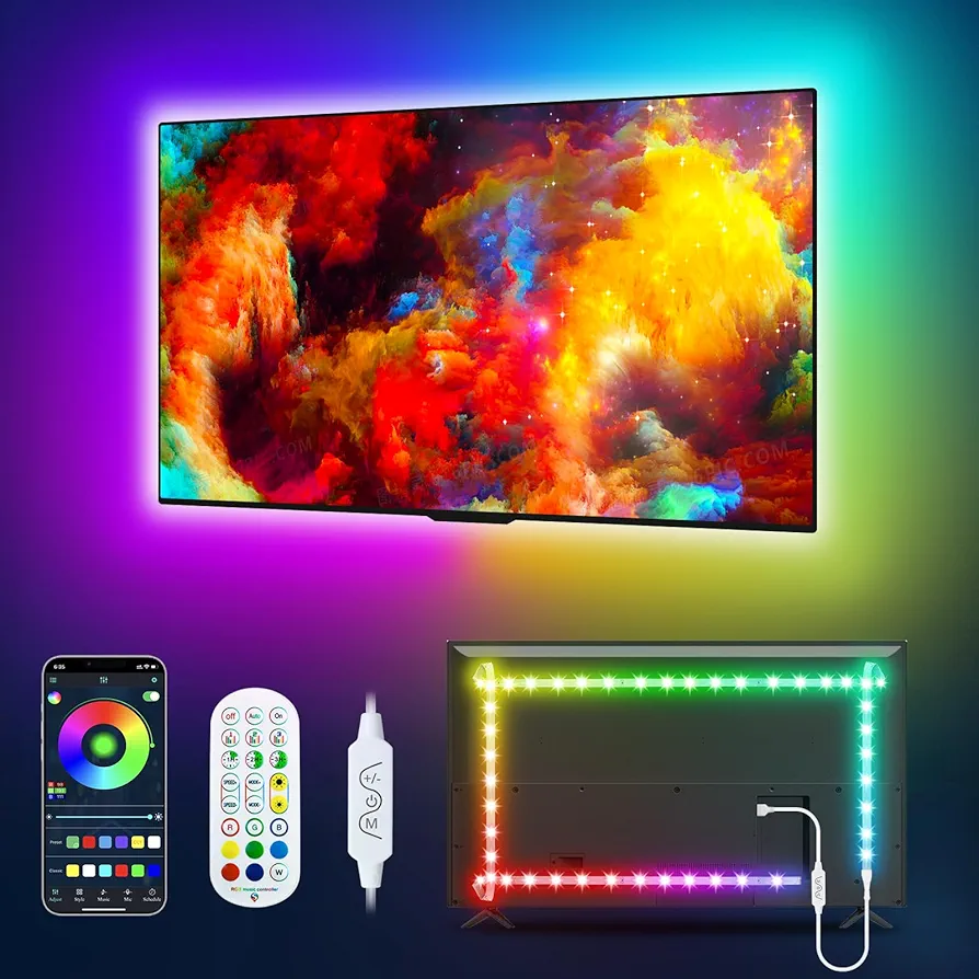 Daymeet LED Lights for TV, 13.1ft RGB Strip Lights for 45-60in TV, Music Sync TV Lights Backlight Behind, Bluetooth TV Lights with Remote and APP Control LED Strip Lights for Gaming Room Decoration