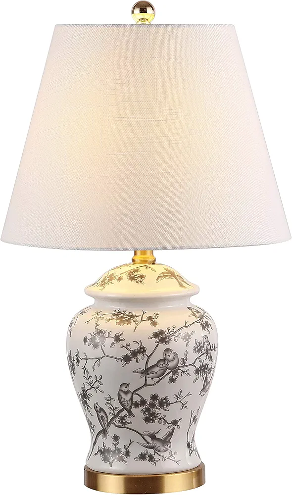 JONATHAN Y JYL3005C Penelope 22" Chinoiserie Classic LED Table Lamp Cottage Traditional Bedside Desk Nightstand for Bedroom Living Room Office College Bookcase LED Bulb Included, Gray/White