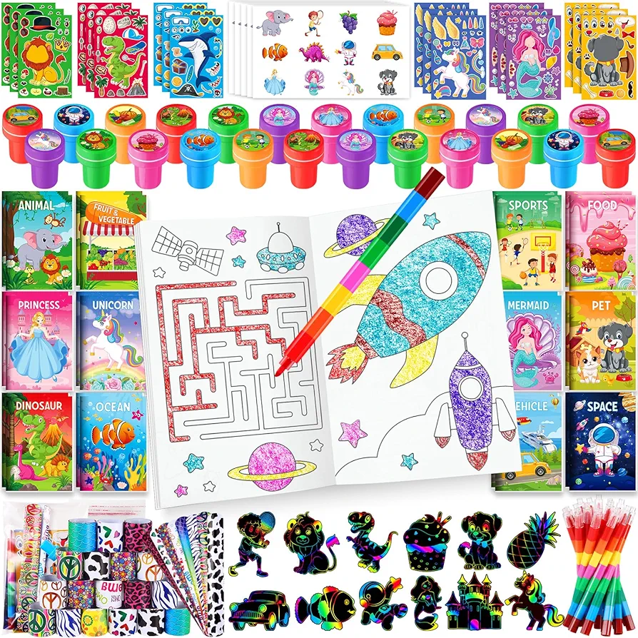 Ben Louis 96Pcs Kids Party Favors Mini Coloring Books Crayon Slap Bracelets Stickers Set Bulk for Kids 4-8-12 Classroom Birthday Gifts Goodie Bags Pinata Stuffers School Rewards Crafts Supplies