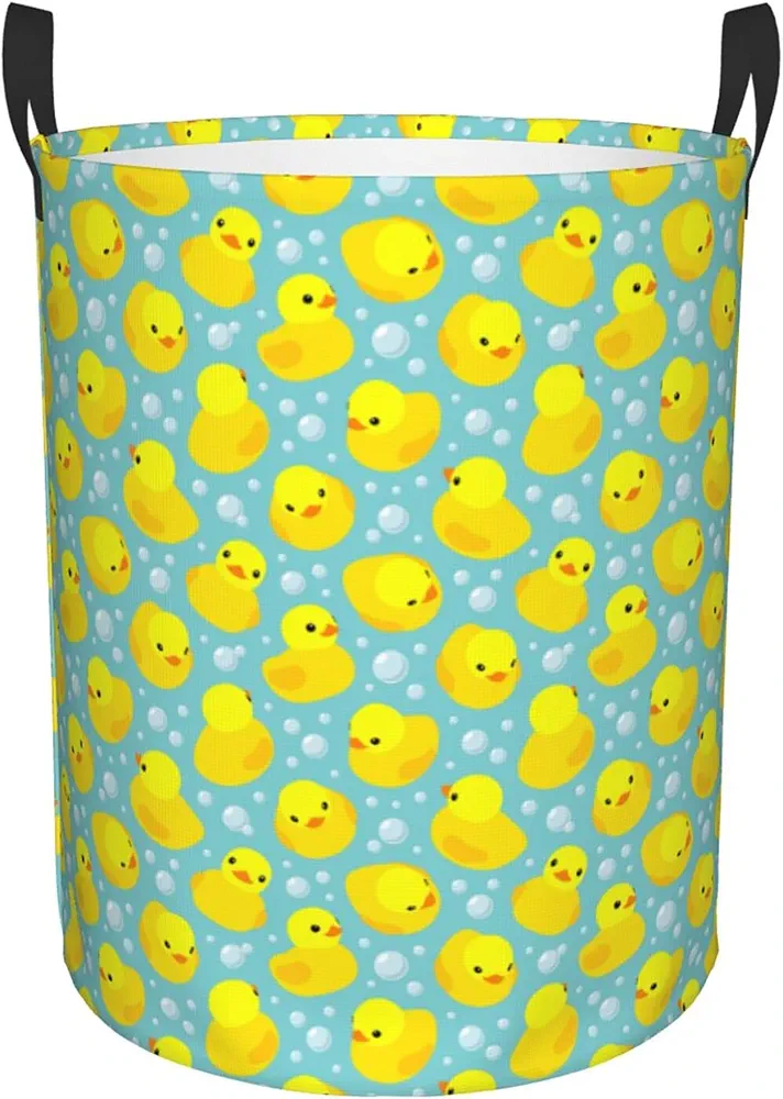 Laundry Basket, Large Waterproof Laundry Hamper with Handle Round Oxford Cloth Foldable Storage Box for Clothes Storage, Room Decoration, Toy Storage, Gift Basket(Cute Rubber Ducky)