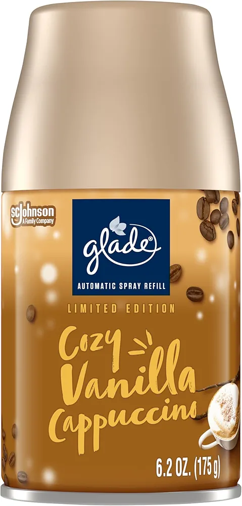 Glade Automatic Spray Refill, Air Freshener for Home and Bathroom, Cozy Vanilla Cappuccino, Limited Edition Scent, 6.2 Oz