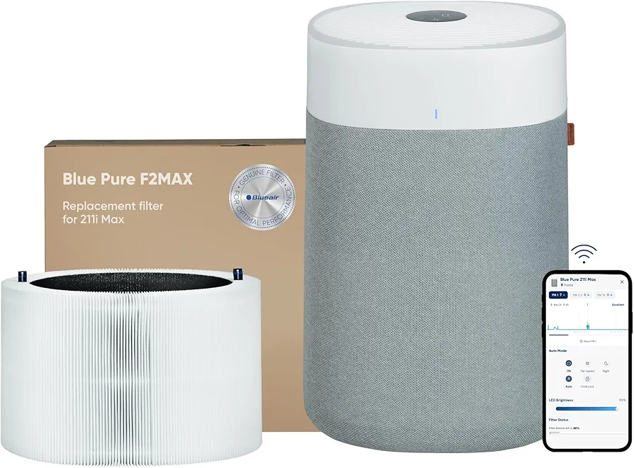 Bundle of BLUEAIR Air Purifiers for Large Home Room, Air Purifiers for Bedroom, Air Purifiers for Pets Allergies Air Cleaner, Smart Air Purifier, 211i Max and 211i Max Replacement Filter