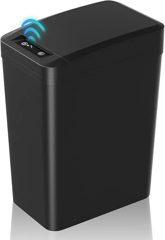 Bathroom Trash Can with Lid, 2.2 Gallon Automatic Touchless Garbage Can, Smart Motion Sensor Small Trash Can, Slim Plastic Trash Bin for Bedroom, Office, Living Room, Kitchen(Black)