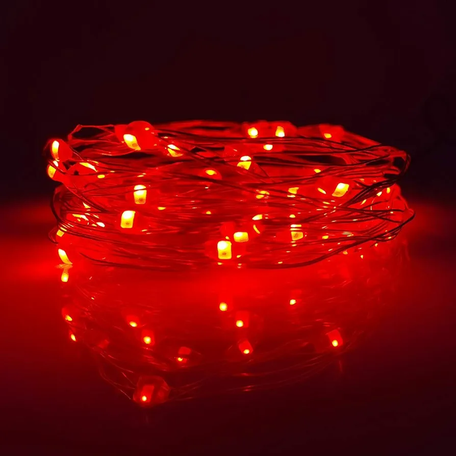 [10-Pack] LED String Lights, 6.6FT LED Moon Lights 20 Led Micro Lights On Silver Copper Wire (Batteries Include) for DIY Wedding Centerpiece, Table Decoration, Party (Red)