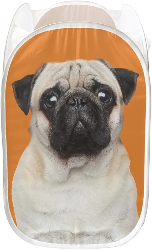 Cute Pug Laundry Hamper for Kids Teen Girls Youth Room Bedroom Bag with Handles Laundry Bin Home(61L,85L)