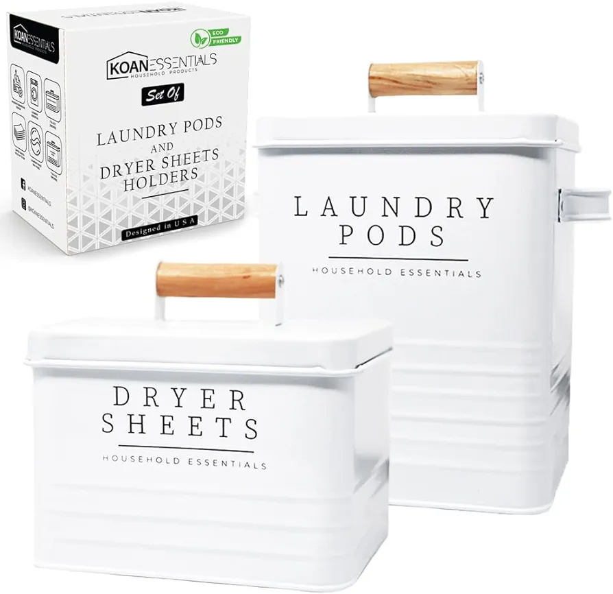 Farmhouse Metal Laundry Pods Container with Dryer Sheet Holder for Laundry Room Organization and Storage, Farmhouse Decor, Eco Frendly,Holds 200 Laundry Pods and 300 Dryer Sheets