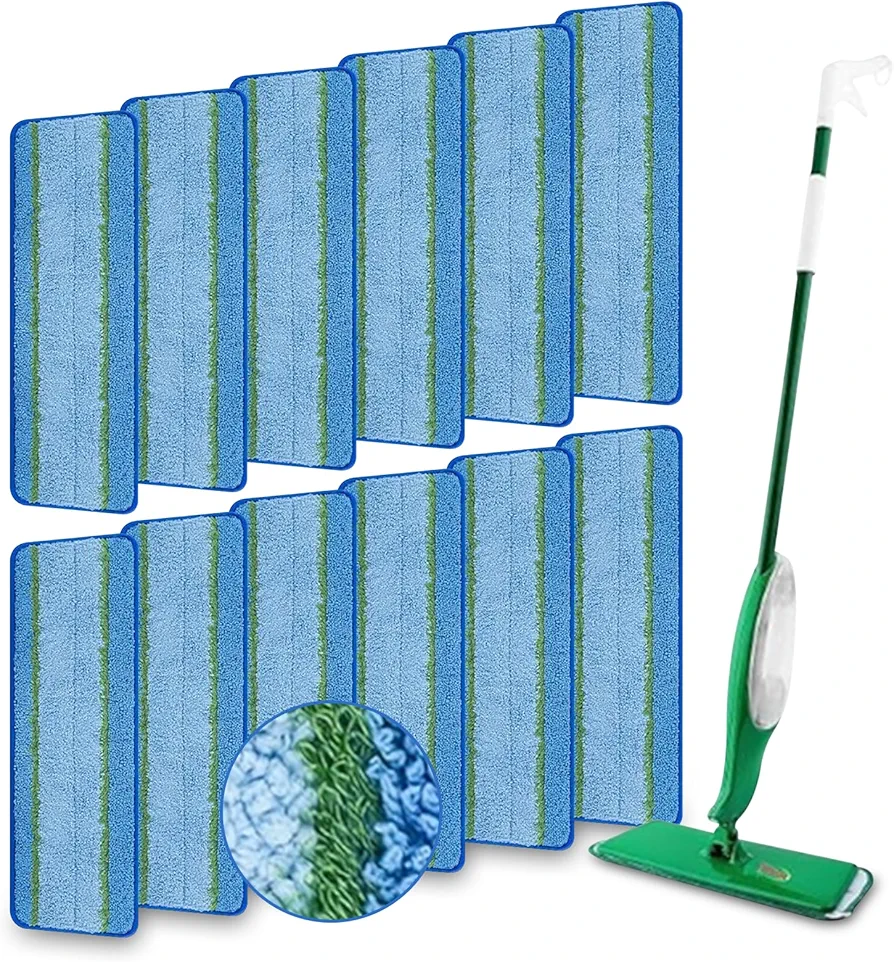 12 Pack Cleaning Mop Pads Replacement Part for Libman Freedom Spray Mop, Washable and Reusable Microfiber Spray Mop Replacement Head, Wet Floor Cleaning Mop Pads（Blue）