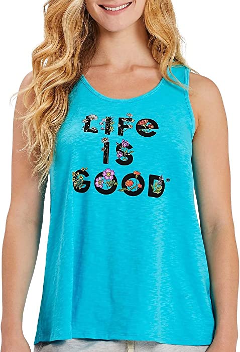 Life is Good Womens Stack Flower Tank Top XX-Large Blue