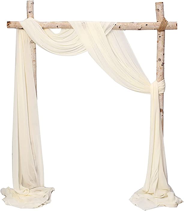 SHERWAY 2 Panels Chiffon Fabric Drapery Wedding Arch Drapes, Party Backdrop Curtain Panels, Ceremony Reception Swag Decoration (27 x 216 Inch, Ivory & Ivory)