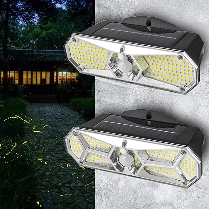 TZNBGO Solar Lights Outdoor Waterproof - Motion Sensor Solar Powered Lights Outdoor, 3 Intelligent Lighting Modes, IP65 Waterproof Solar Powered for Fence, Yard, Garden, Door