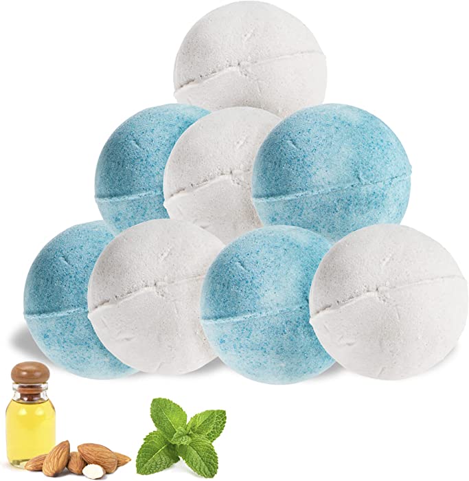 Body Prescriptions Bath Bomb Gift Set- 8 Bath Bombs with Gift Box, Bath and Spa Essentials, Holiday Gifts for Women, in Almond Sugar and Winter Mint