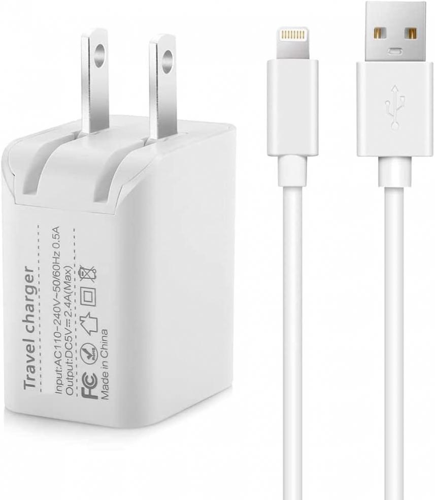 2in1 [ Apple MFi Certified ] 10Ft Lightning Cable/Cord + 5V/2.4A Dual Port USB Wall Plug Charger Block/Charging Cube/Brick/Box Power Adapter Compatible with iPhone Xs Max XR X 8 Plus 7 iPad 4 Air Pro