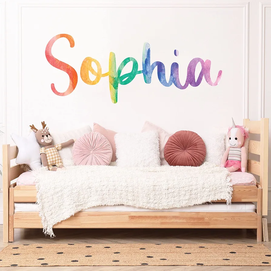 Personalized Name Wall Decal - Watercolor Rainbow Wall Decals - Custom Name Wall Sticker - Nursery Name Sign - Kids Girls Room Playroom Wall Art Decor