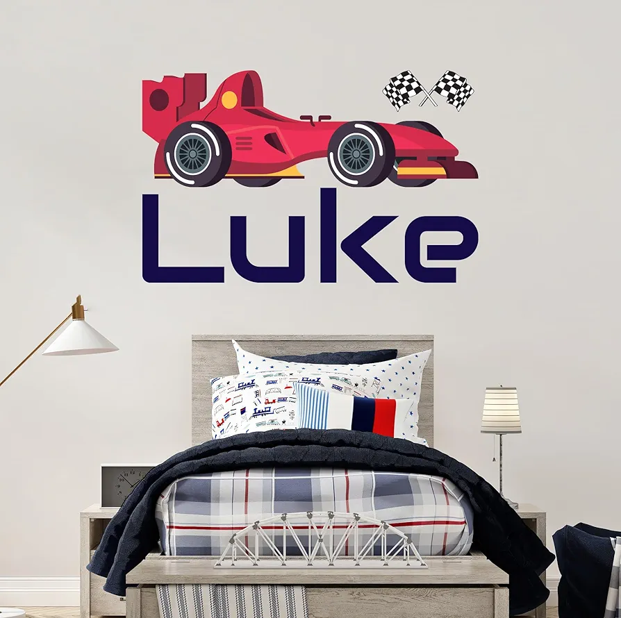 Race Car Custom Name Wall Decal - Personalized Race Car F1 Wall Decor - Sport Race Car Theme Wall Art Mural - Wall Decal for Nursery Bedroom Decoration (Wide 15 inchx8 inch Height)