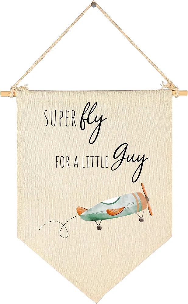 Super Fly for a Little Guy-Airplane Decor-Baby Gift Shower-Flag Decor Gift for Baby Boys Girls Newborn Kids-Banner Wall Sign Gifts for Nursery Baby Room Playroom Bedroom Front Door