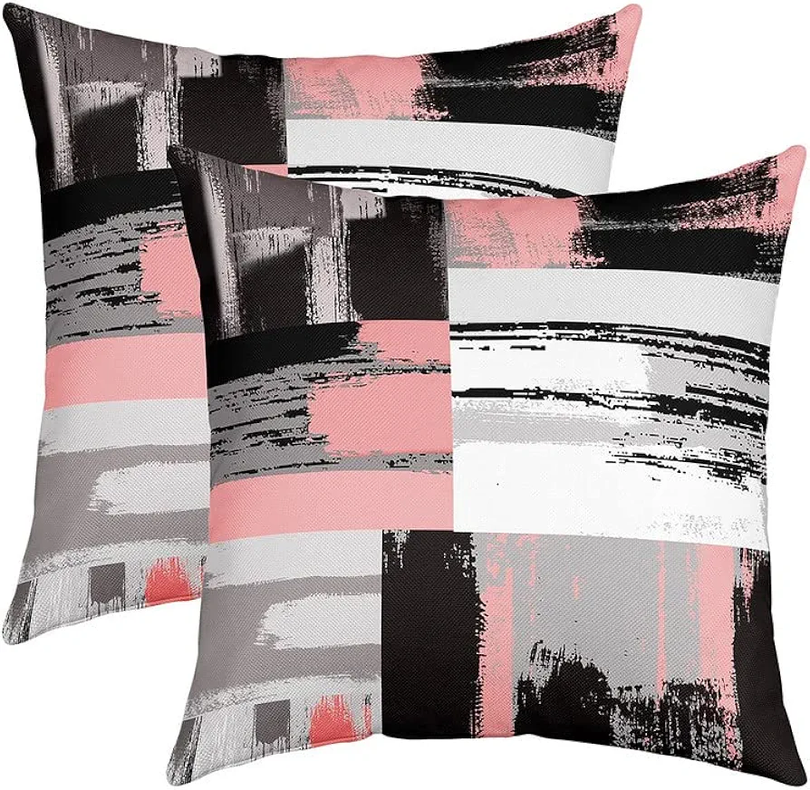 Feelyou Buffalo Check Reversible Throw Pillow Covers Geometric Pillow Covers Home Decor for Living Room Bedroom Geometry Pink Grey Black White Square Cushion Covers Set of 2 Modern Art 18 x 18-Inch