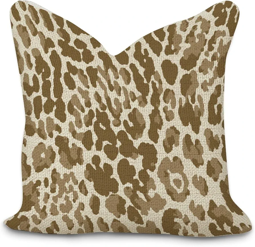 Leopard Print Cheetah Chinoiserie Style Khaki and Beige Cushion Cover Cases 16x16in Farmhouse Square Throw Pillow Cases for Living Room Bed Couch Sofa Chair Home Décor Housewarming Gifts