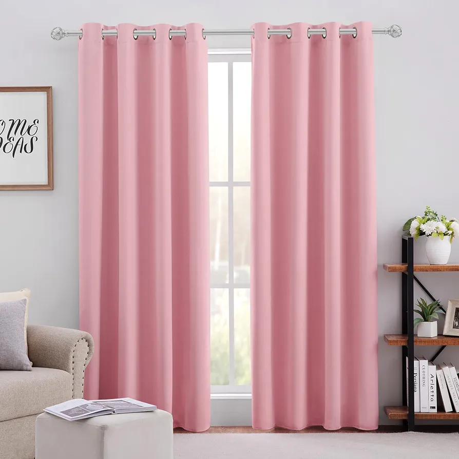 HOMEIDEAS Baby Pink Blackout Curtains for Kids, 52 X 84 Inch Length 2 Panels Set, Room Darkening Curtains for Girl's Room, Soundproof Thermal Grommet Window Curtains for Living Room