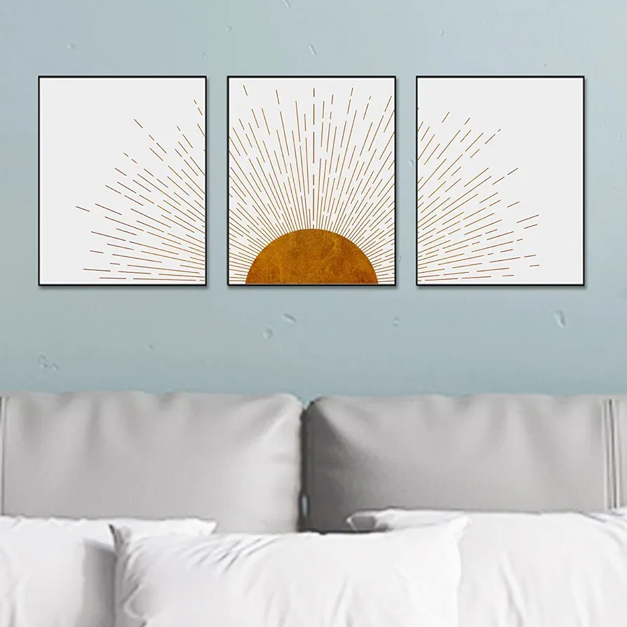 Sun Ray Art Prints Boho Bedroom Wall Decor Minimalist Decor Sun Prints Mid Century Modern Decor Living Room Prints Set of 3 Prints UNFRAMED 11X14INCH (11x14 inch Print without Frame)