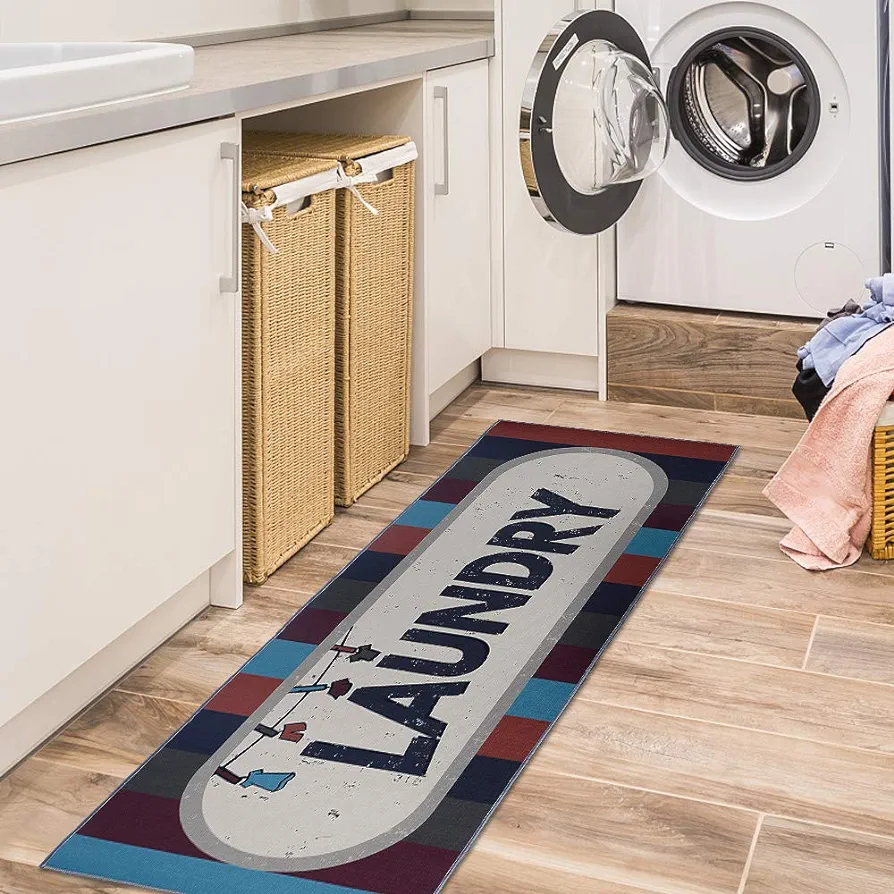 Carvapet Laundry Room Decorative Printed Runner Rug, Brown 20x59 Inch