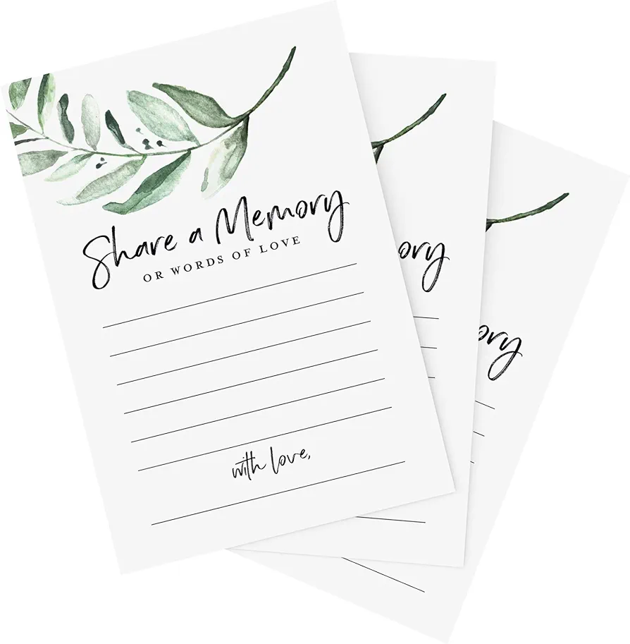 Bliss Collections Share a Memory Cards, Rustic Greenery, Cards for Weddings, Showers, Birthdays, Celebration of Life, Funeral, Retirement, Going Away and Graduation Memories, 4"x6" (Pack of 50)