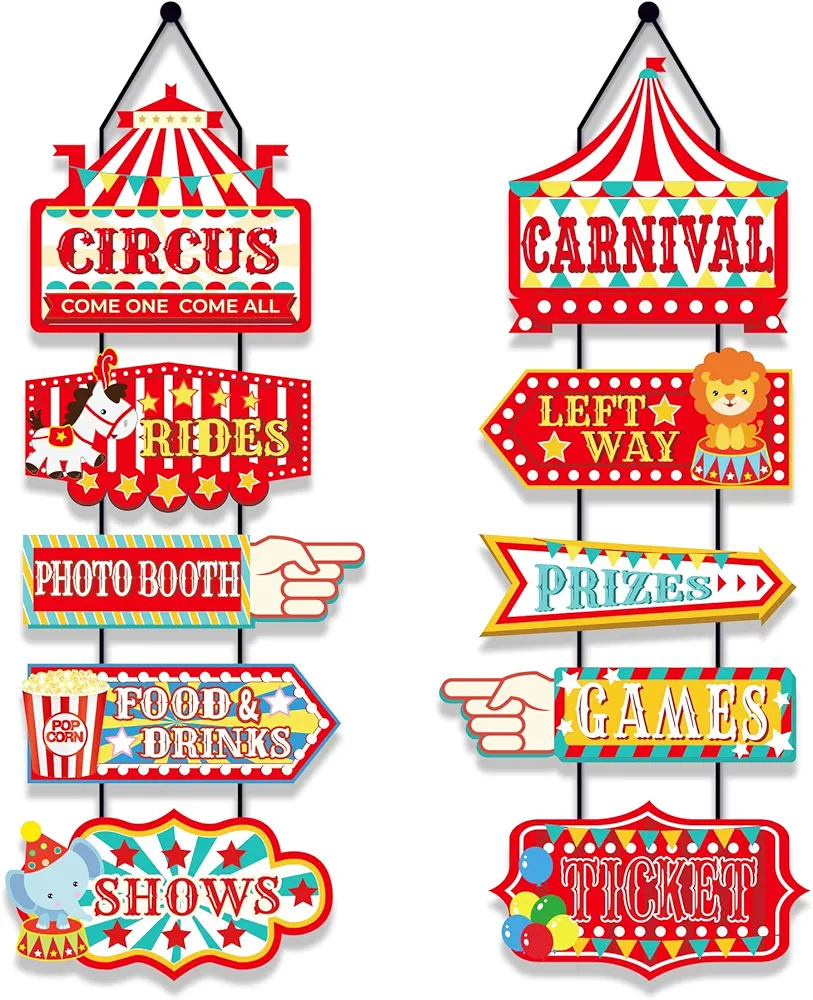 Circus Carnival Directional Signs Circus Tent Porch Sign Banner Carnival Theme Ticket Welcome Sign Front Door Party Indoor Outside Kids Decor Supplies