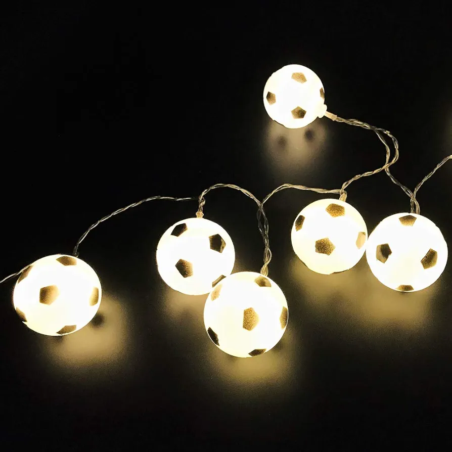 3 M / 9.8 Ft 20 Lights Battery Powered Football Soccer Shape LED String Lights for Indoor/Outdoor Halloween Christmas Thanksgiving Home Party Children Kids Bedroom Decoration (Warm White)