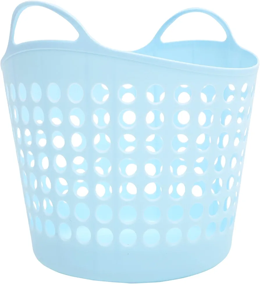 Flexible Laundry Basket - Plastic Hamper with Carry Handle Dirty Clothes Basket Grocery Basket Large Storage Hamper for Bathroom Laundry Room 30l