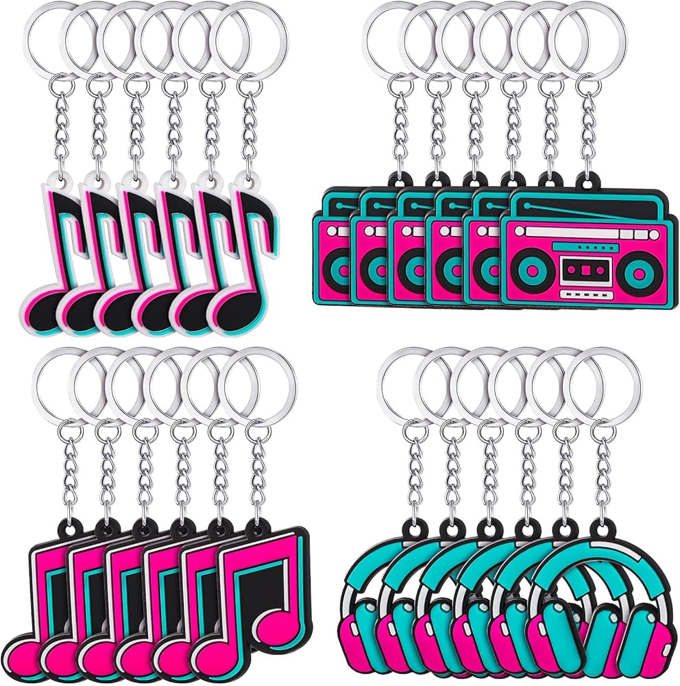 Fumete Music Party Favors Silicone Music Note Keychain Bulk Music Themed Birthday Party Supplies for Kids Classroom Back To School Gifts