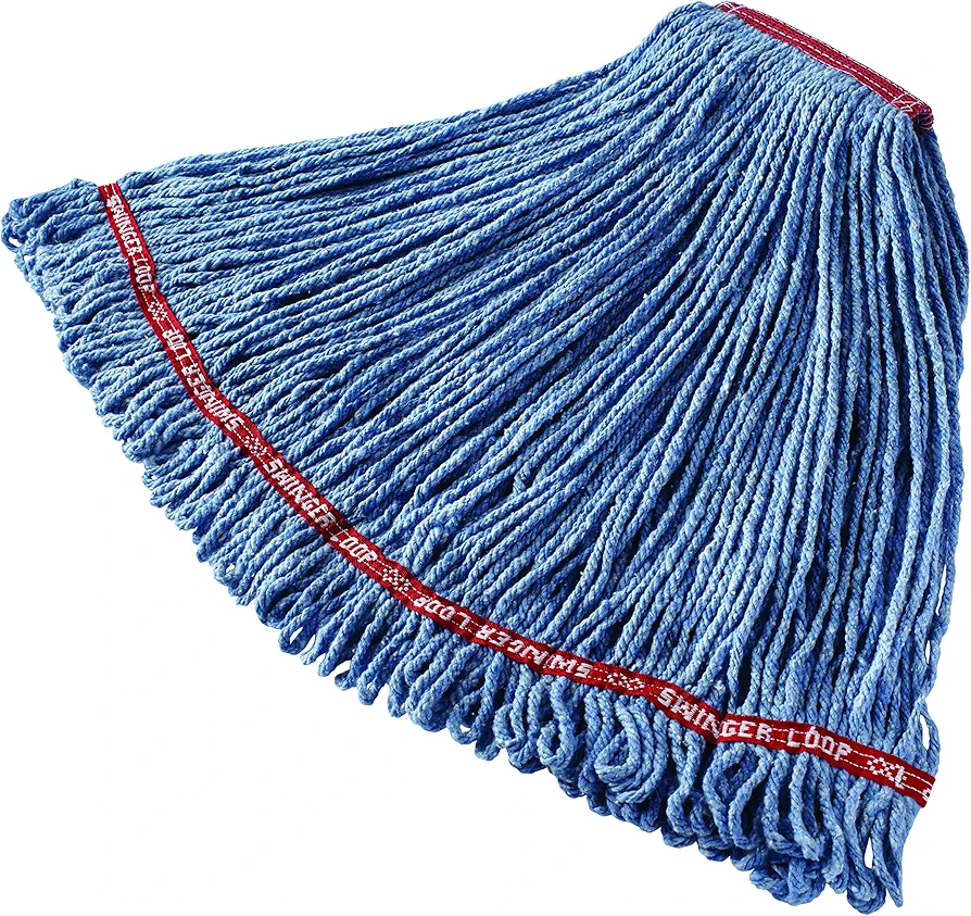 Rubbermaid Commercial Products Swinger Loop Mop Head Replacement, 1-Inch Headband, Large, Blue, Heavy Duty Industrial Wet Mop For Floor Cleaning Office/School/Stadium/Banquet Room/Lobby/Restaurant